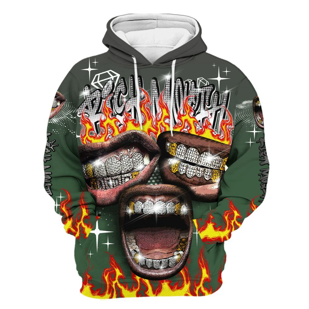 Hoodie To Match Dunk Low Skateboards Black - Rich Mouth Fire Rap Retro 90s All Over Print