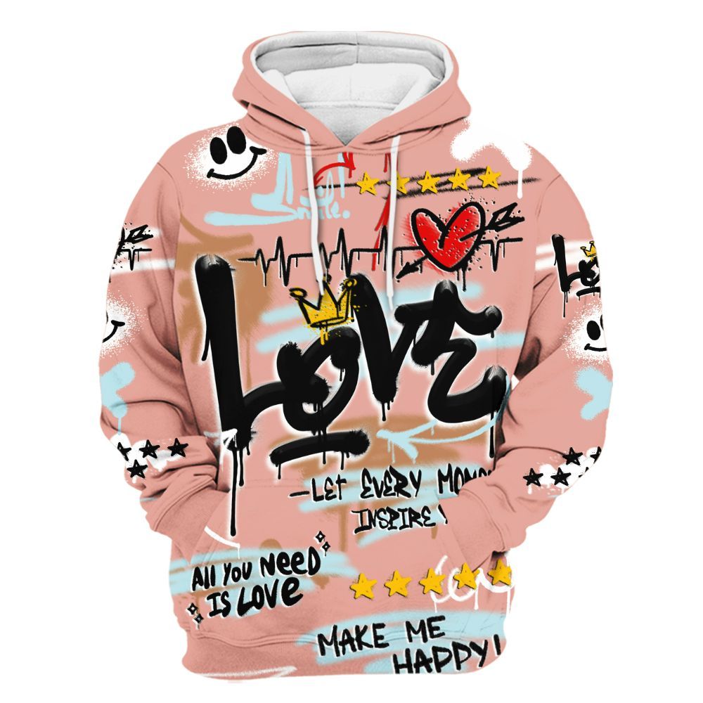Hoodie To Match Dunk Low Glacier Arctic - Happy Love Beats Graffiti Streetwear All Over Print