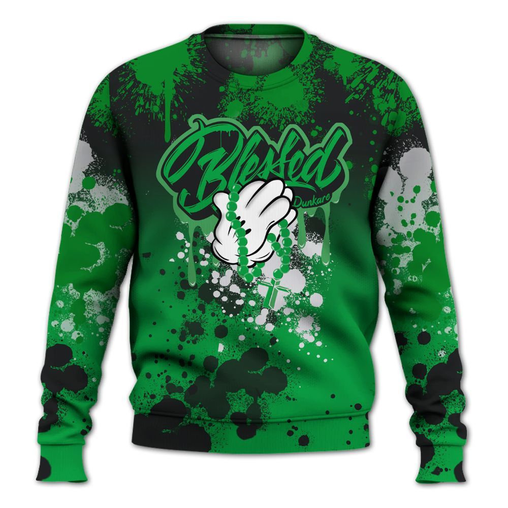 Sweatshirt To Match Low Lucky Green 1s - God Blessed Ink Drip All Over Print