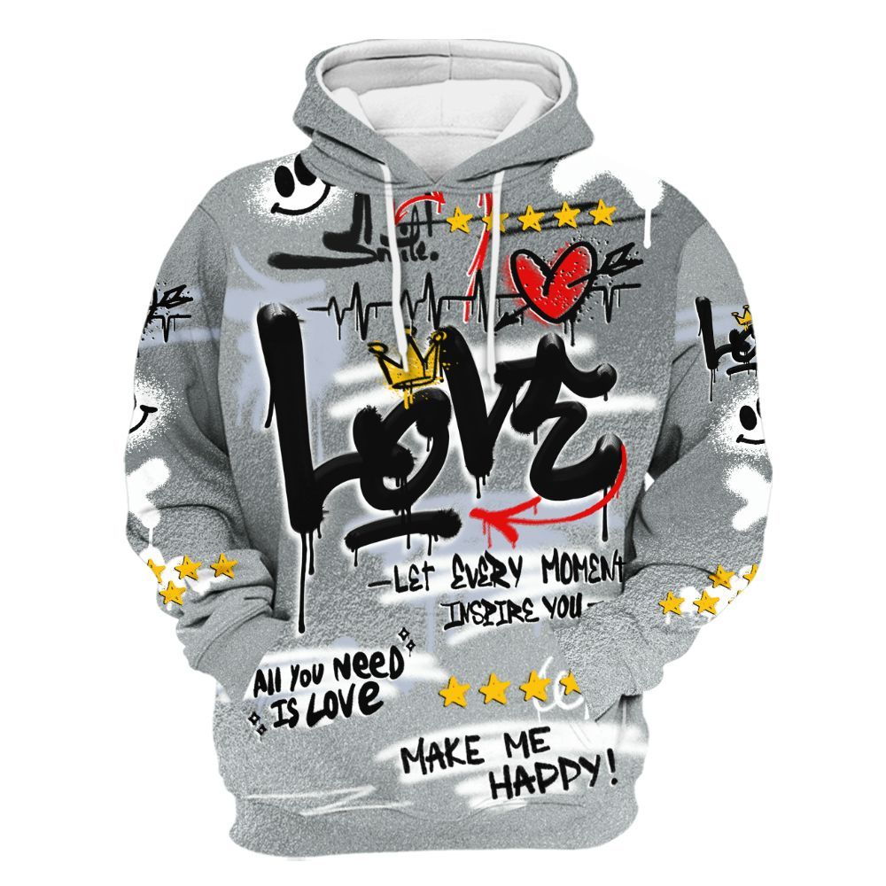 Hoodie To Match White Metallic 2026 5s - Happy Love Beats Graffiti Streetwear All Over Print