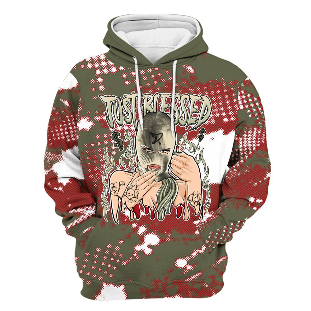 Hoodie To Match Low OG Medium Olive 1s - Blessed!! Smoke Dot All Over Print