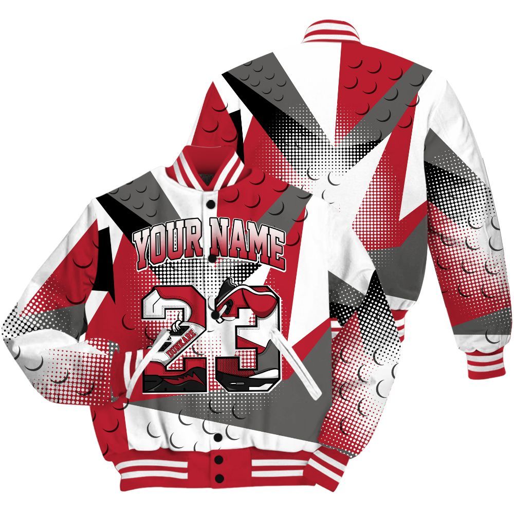 Varsity Jacket To Match Red Flint 13s Shirt, Poly Custom Name Number 23 5s All Over Print