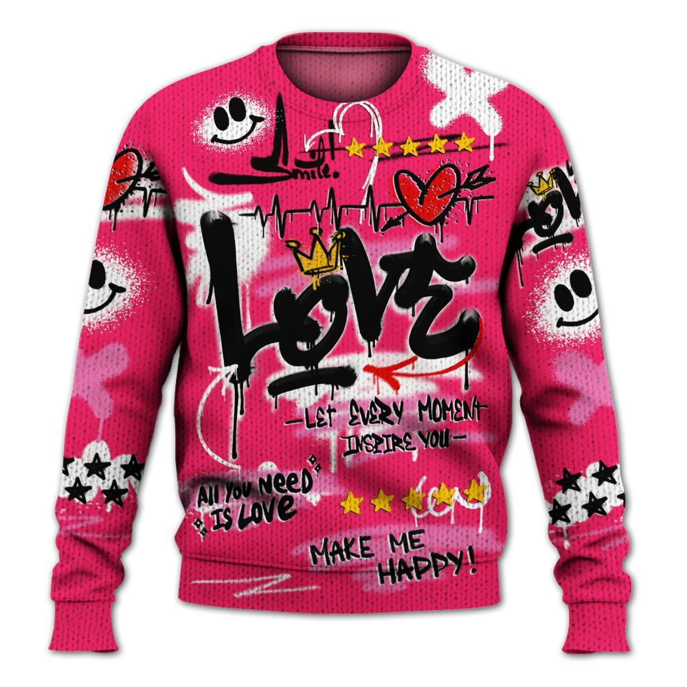 Knitted Sweater To Match Air VaporMax Plus Triple Pink - Happy Love Beats Graffiti Streetwear