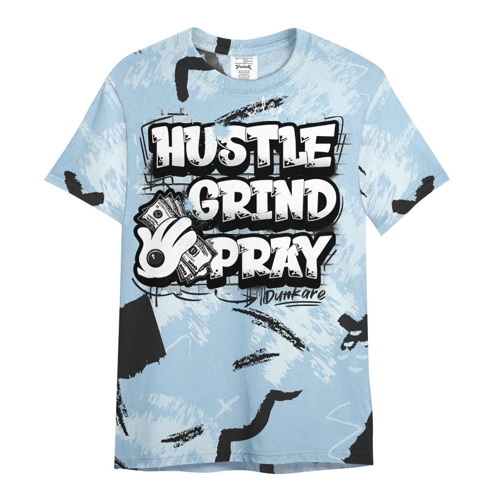 Shirt To Match Foamposite One Psychic Blue - Hustle Grind Pray Retro All Over Print