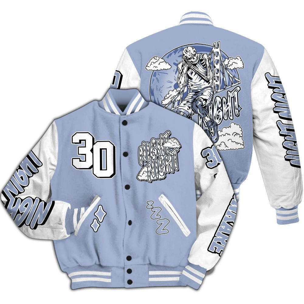 Varsity Jacket To Match Retro Blue Grey 13s - Seeya Skeleton All Over Print