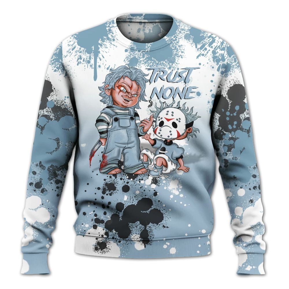 Sweatshirt To Match Mid Ice Blue 1s - Trust No One Scary All Over Print