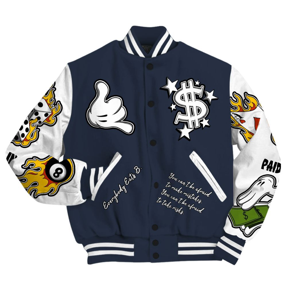 Varsity Jacket To Match Retro Obsidian 13s - Everybody Paid In Full Graphic All Over Print