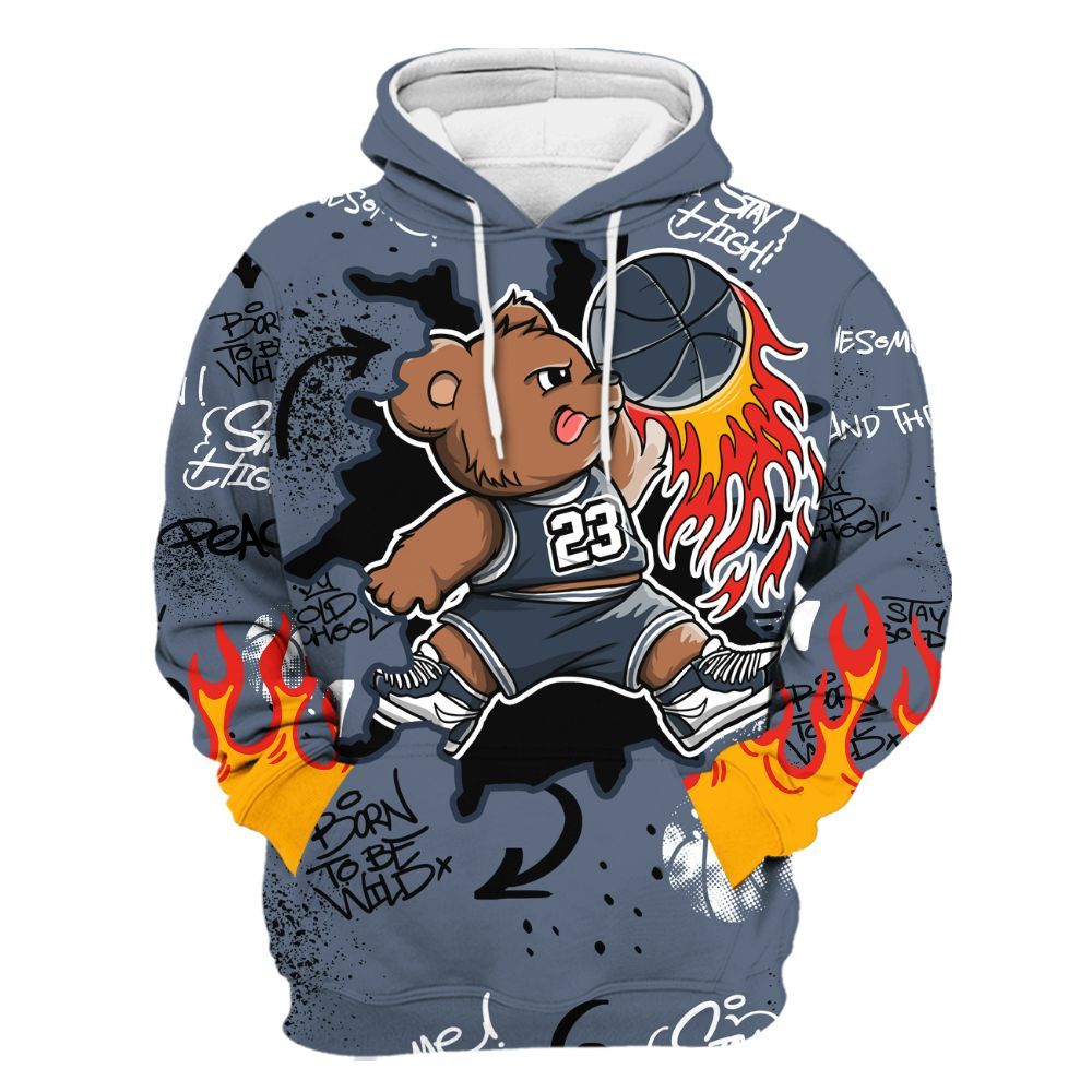 Hoodie To Match Low Diffused Blue 11s - Number 23 Basketball Bear Custom Name All Over Print