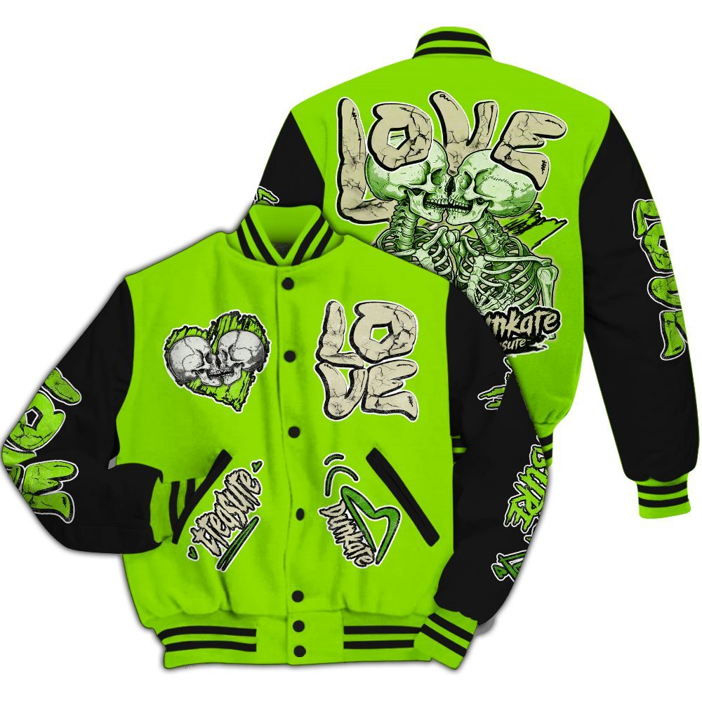 Varsity Jacket To Match Electric Green 6s - Skull Bear All Over Print