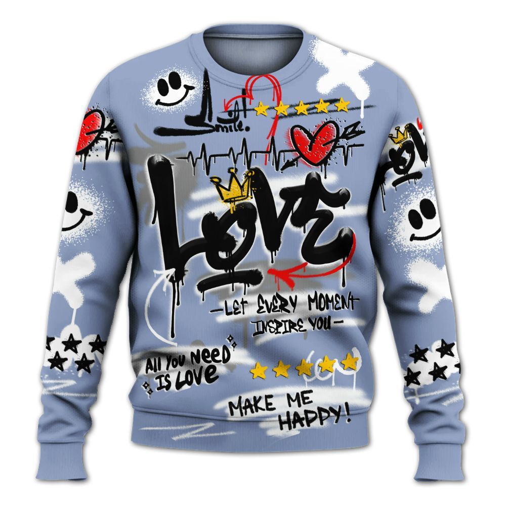 Sweatshirt To Match Retro Blue Grey 13s - Happy Love Beats Graffiti Streetwear All Over Print