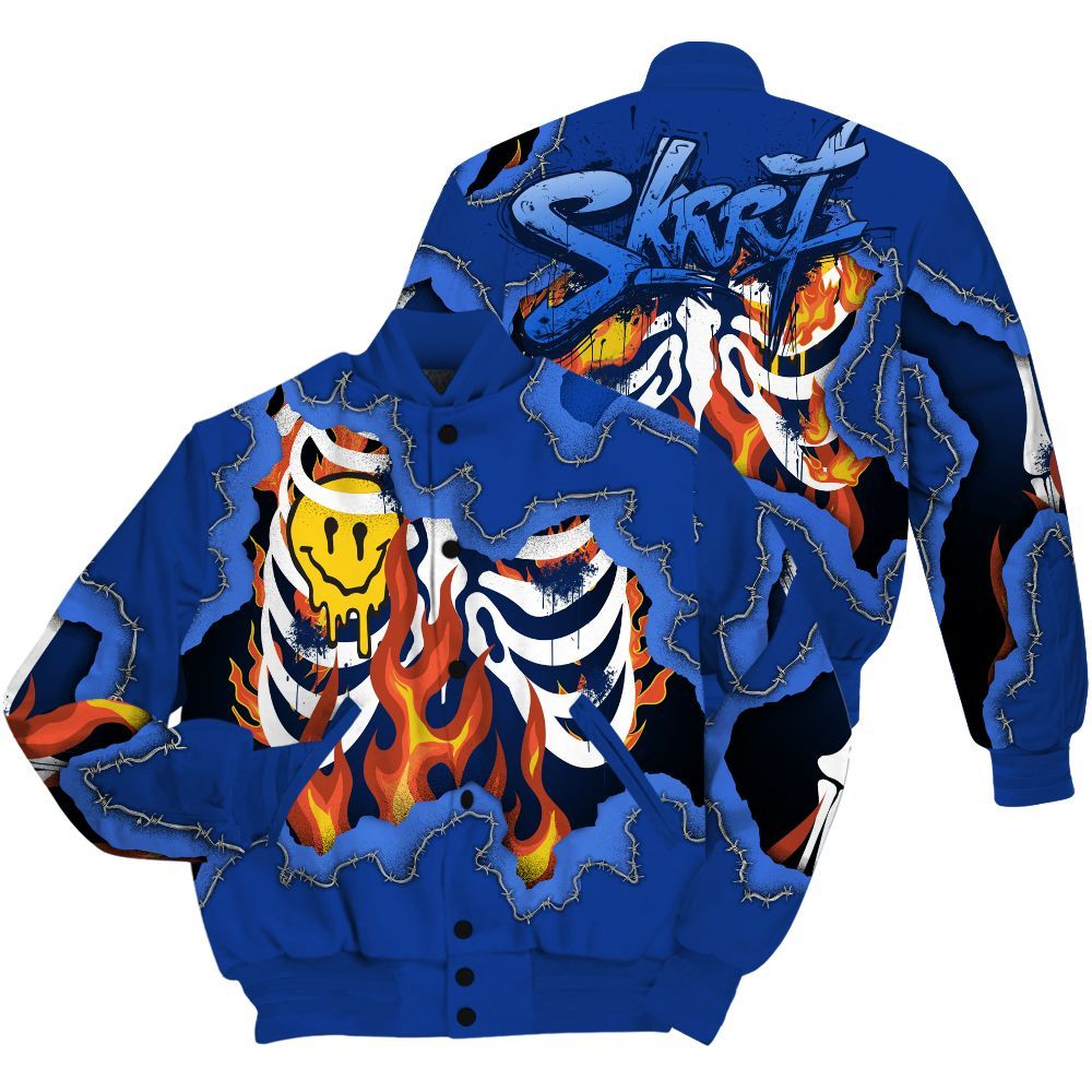 Varsity Jacket To Match Air Foamposite One Royal Shirt, Skeleton On Fire Skrrt All Over Print