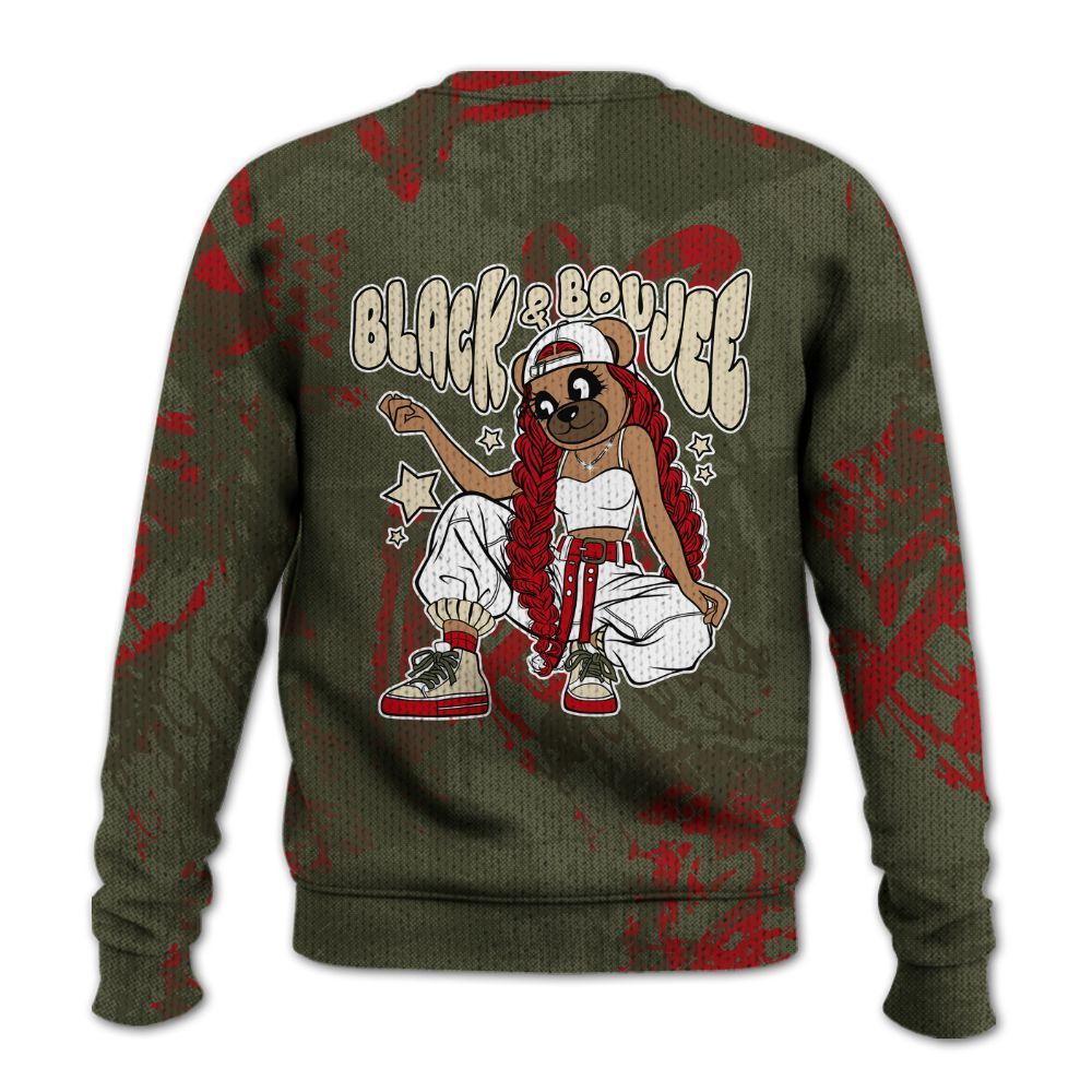 Knitted Sweater To Match Travis Scott Low OG Medium Olive 1s - Boujee Girls Bear Heart Grunge