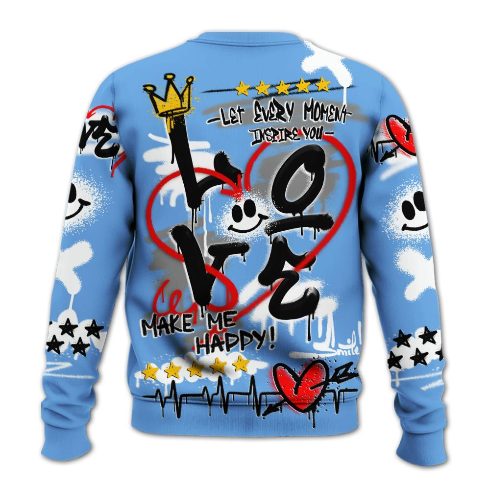 Sweatshirt To Match University Blue 6s - Happy Love Beats Graffiti Streetwear All Over Print