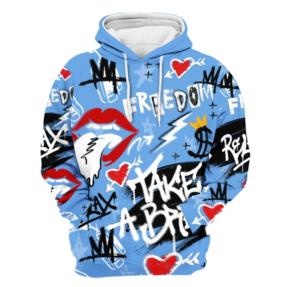Hoodie To Match University Blue 6s - Take Break Freedom Graffiti Streetwear All Over Print