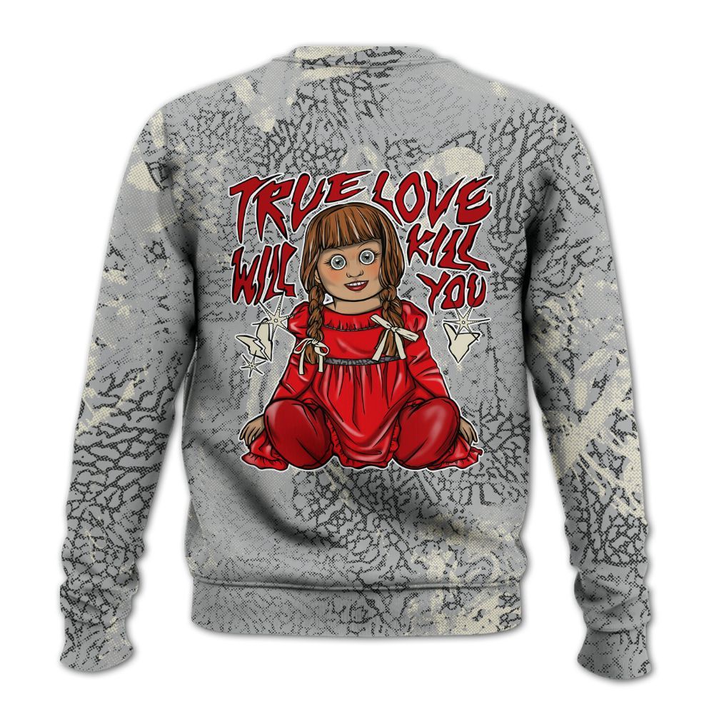 Sweatshirt To Match Cement Grey 3s - Genuine Loves Bear Heart Grunge All Over Print