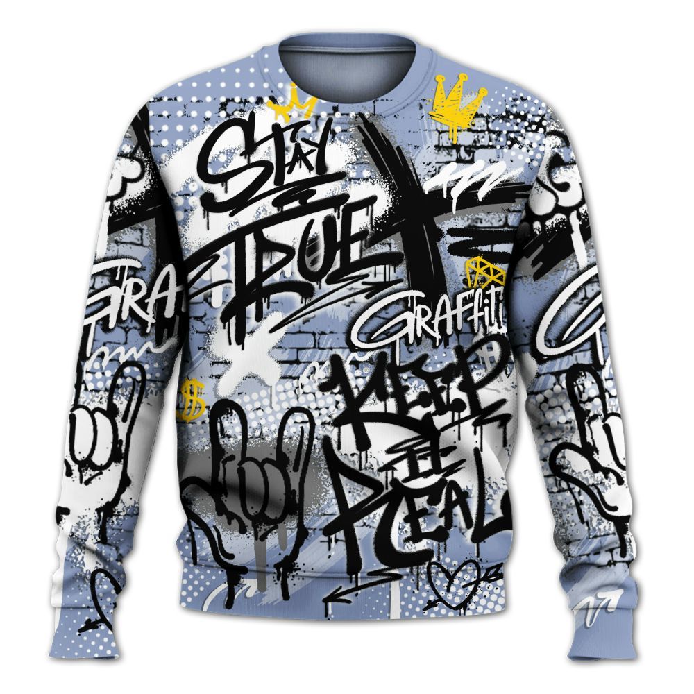 Sweatshirt To Match Retro Blue Grey 13s - True It Real Graffiti Streetwear All Over Print