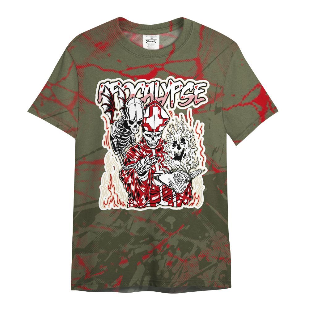 Shirt To Match Travis Scott Low OG Medium Olive 1s - Apocalypse Skeleton Profound All Over Print