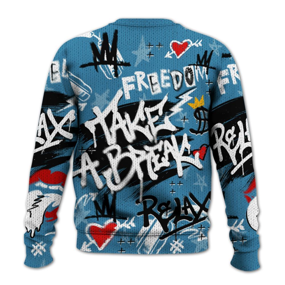 Knitted Sweater To Match High OG UNC Reimagined 1s - Take Break Freedom Graffiti Streetwear