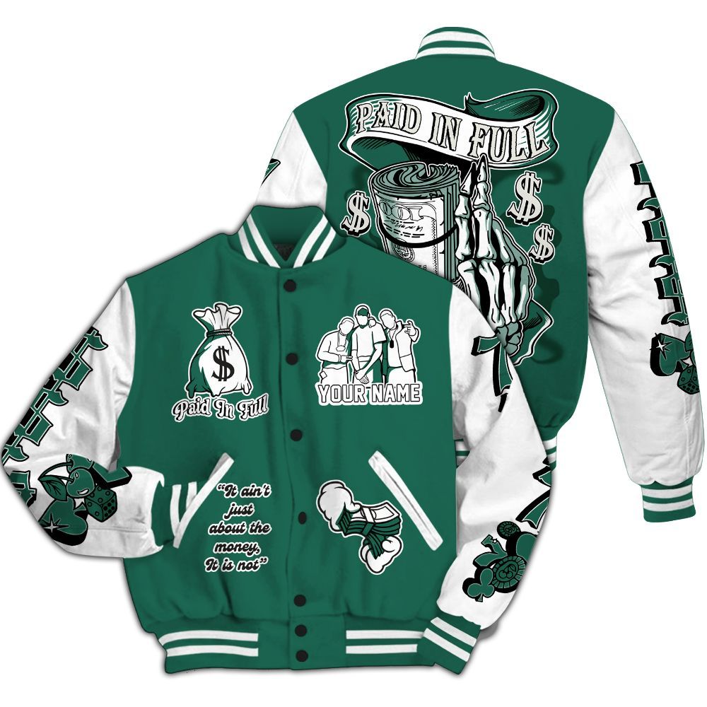 Varsity Jacket To Match Oxidized Green 4s - Paid In Full Baseball Varsity Jacket Custom Name All Over Print