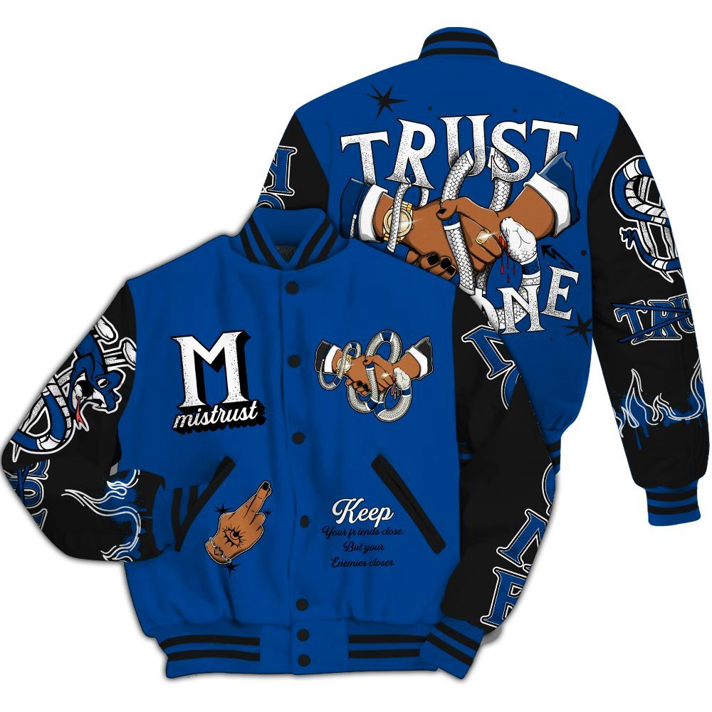 Varsity Jacket To Match Low 85 Royal 1s - Trust No One Snake-Bite Street Style All Over Print