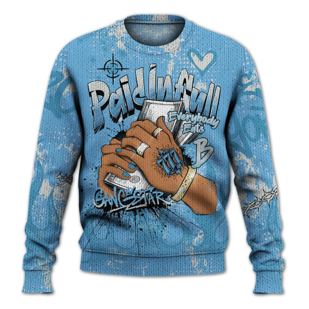 Knitted Sweater To Match SB Dunk Low University Blue - Lucky Money Paid In Full Graffiti