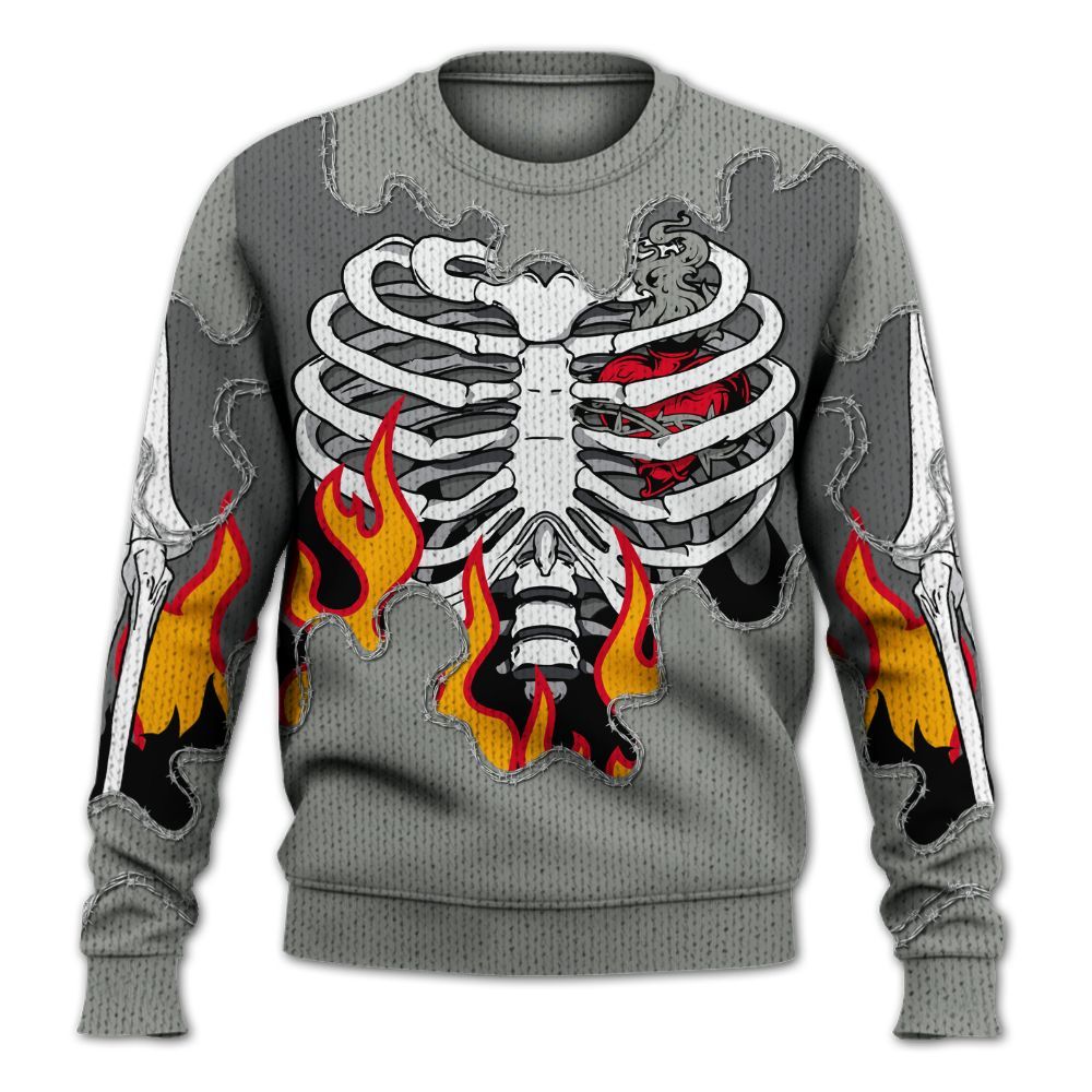 Knitted Sweater To Match Paris Olympics 4s - Skeleton Heart On Fire