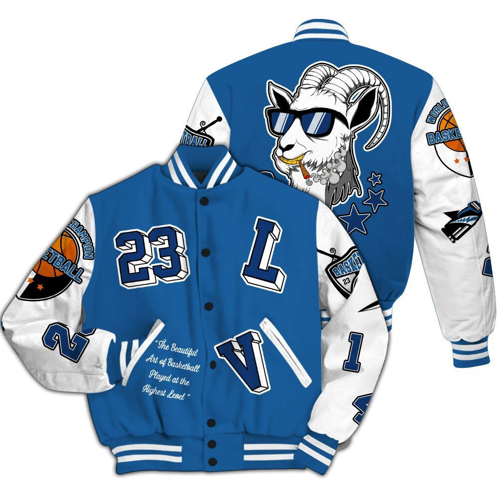 Varsity Jacket To Match French Blue 13s - The GOAT Got Em Streetwear All Over Print