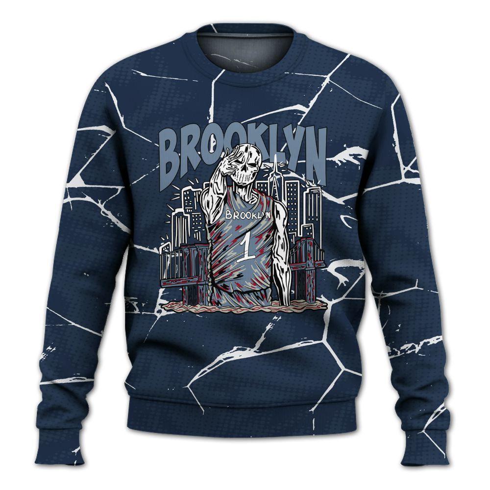Sweatshirt To Match Retro Olympic 6s - Brooklyn's Skeleton Crack All Over Print