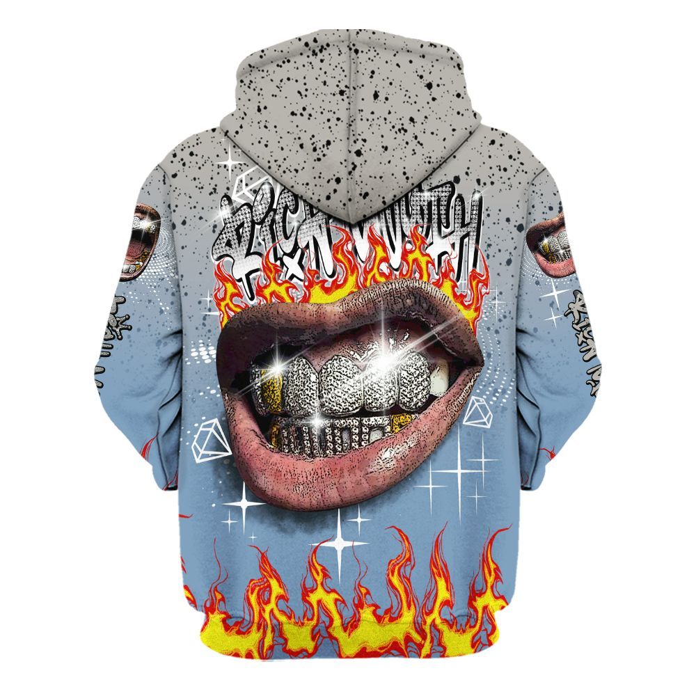 Hoodie To Match University Blue 4s - Rich Mouth Fire Rap Retro 90s All Over Print