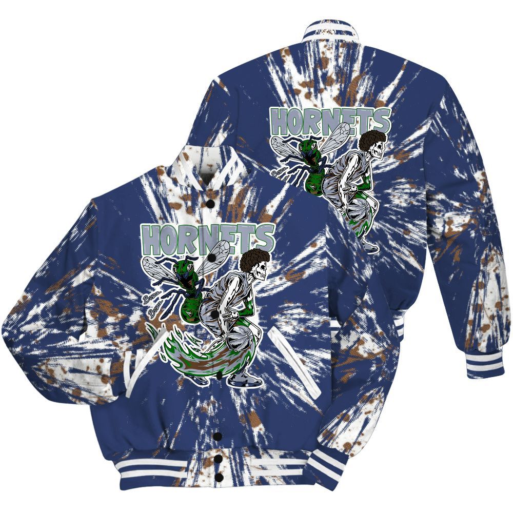 Varsity Jacket To Match Midnight Navy 13s Shirt - Hornets Skeleton Luxury All Over Print