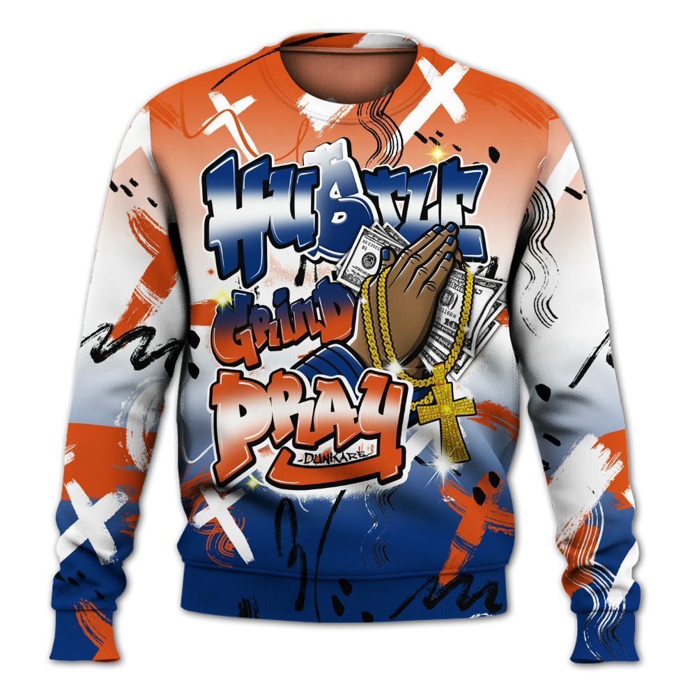 Sweatshirt To Match Mid Knicks 1s - Money Hustle Grind Pray All Over Print