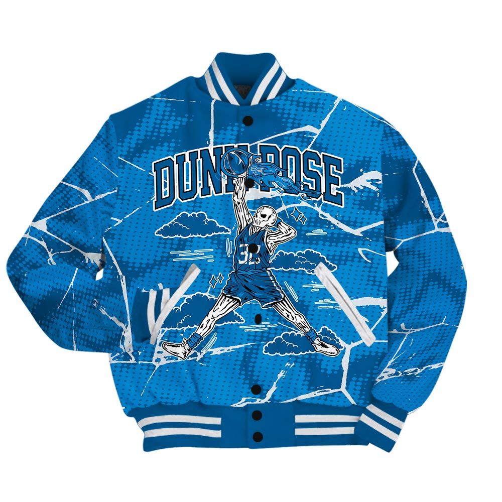 Varsity Jacket To Match Industrial Blue 4s - Pose Skeleton Crack Varsity Jacket Unisex