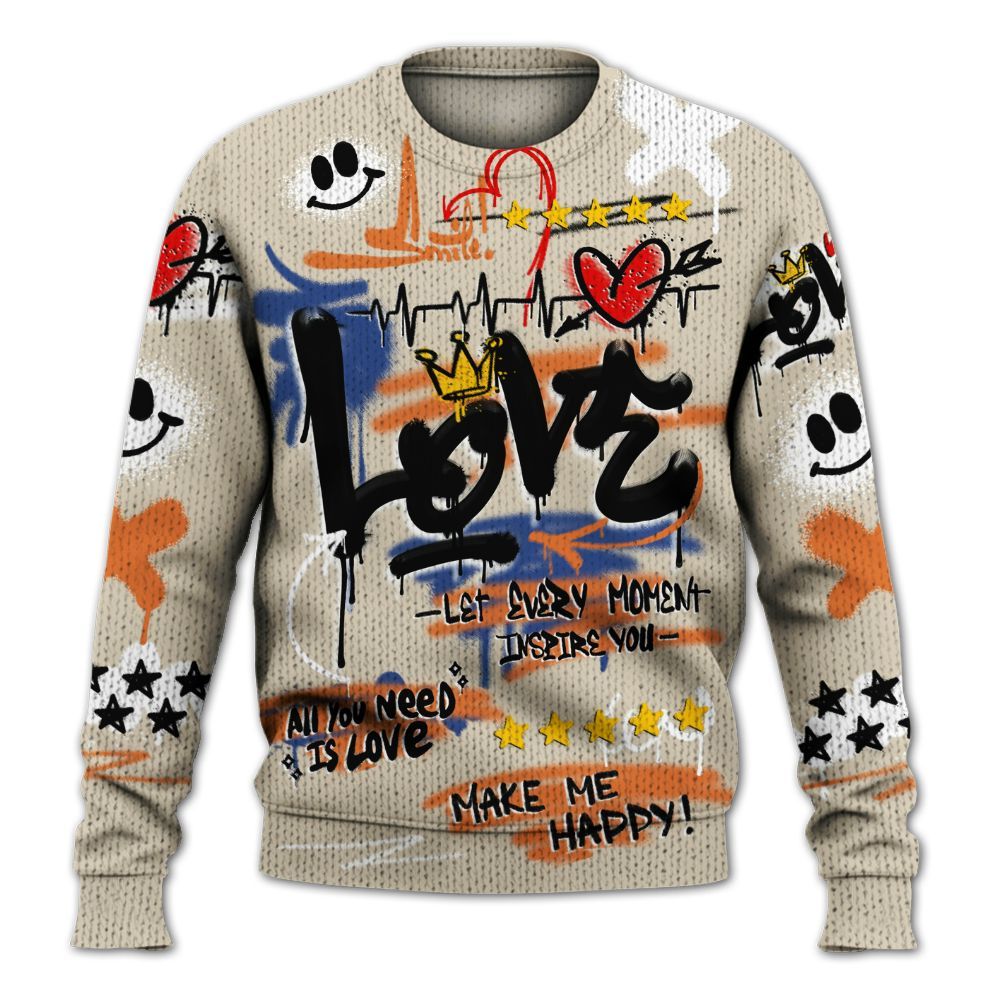 Knitted Sweater To Match Air Max 90 Rattan Birch - Happy Love Beats Graffiti Streetwear