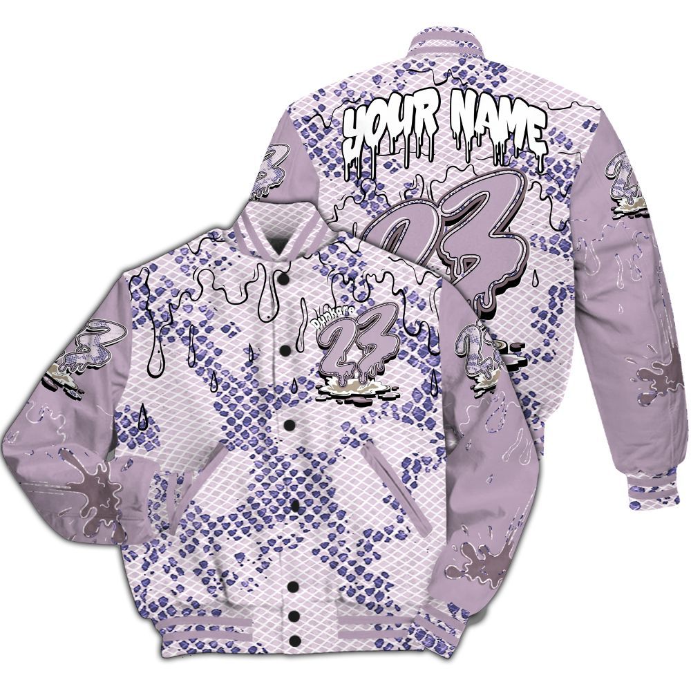 Varsity Jacket To Match Air Force 1 Low Purple Snake - Custom Name 23 Drip All Over Print