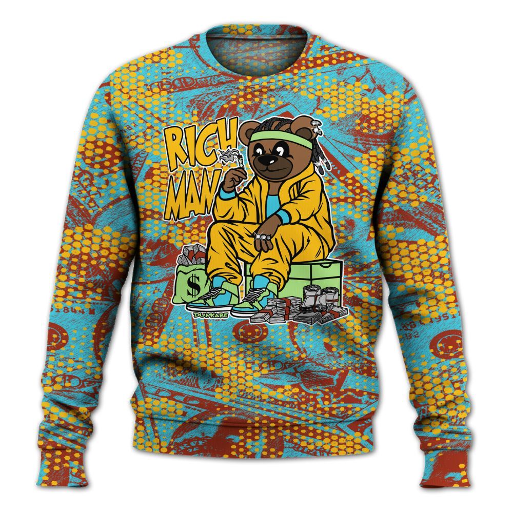 Sweatshirt To Match SB Dunk Di'Orr Greenwood - Rich Man Bear Banknotes Art All Over Print
