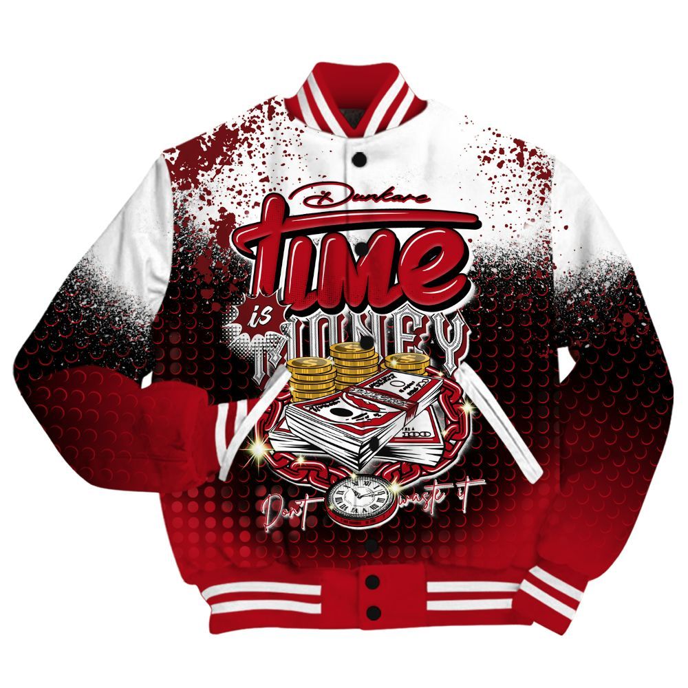 Varsity Jacket To Match Bred Velvet 11s Shirt, Halftone Time Is Money All Over Print
