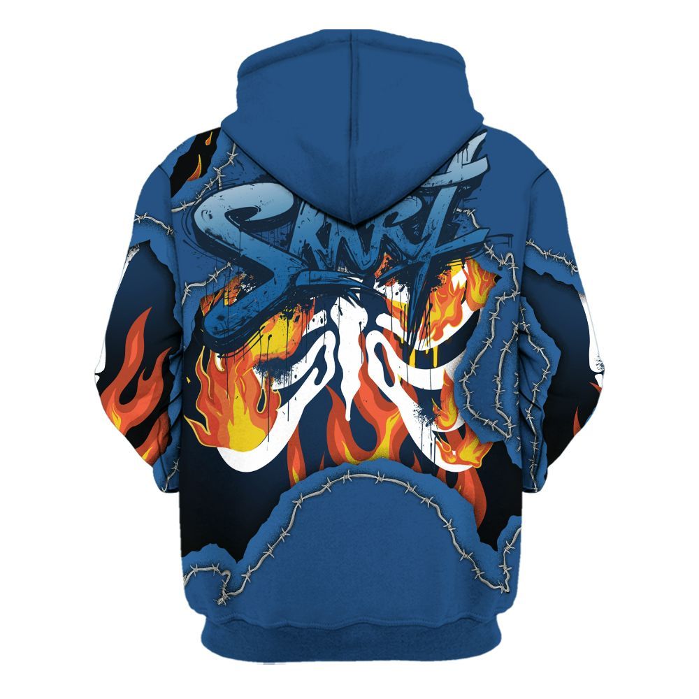 Hoodie To Match High OG Midnight Navy 1s - Skeleton On Fire Skrrt All Over Print