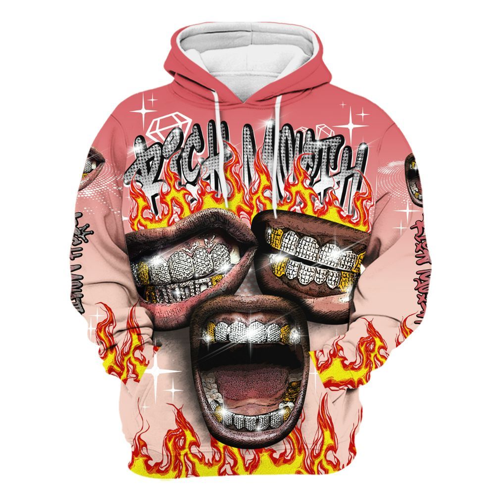 Hoodie To Match Washed Coral 2s Shirt, Rich Mouth Fire Rap Retro 90s All Over Print