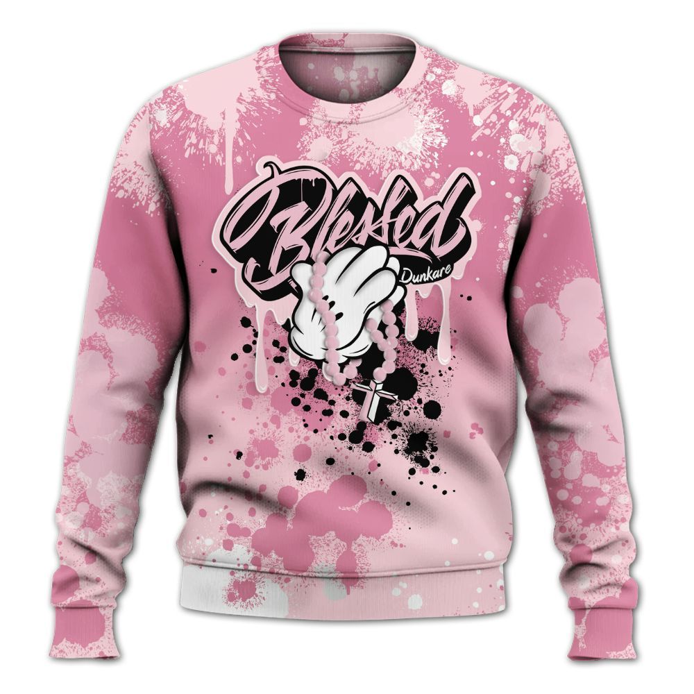 Sweatshirt To Match GS Pearl Pink 12s Shirt, God Blessed Ink Drip All Over Print