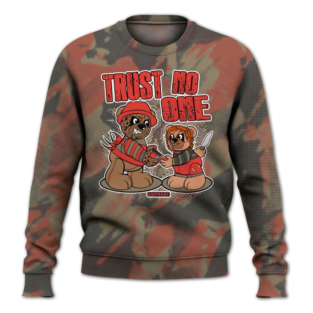 Sweatshirt To Match Olive 9s - Trust No One Bear Abstract Halftone All Over Print