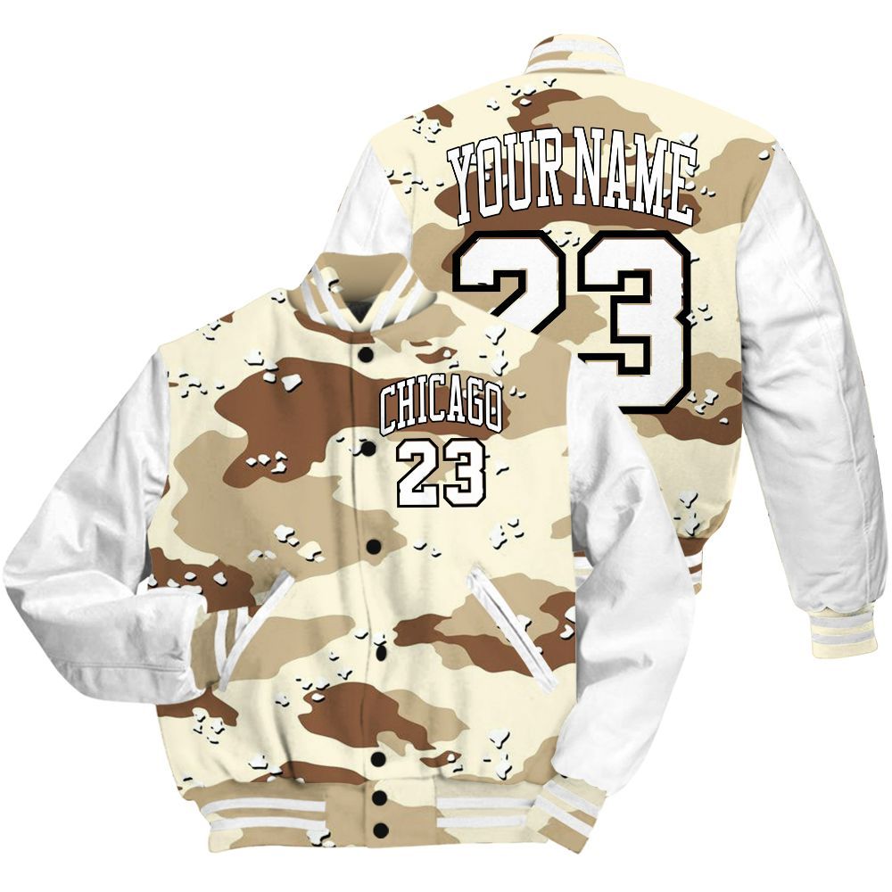 Varsity Jacket To Match Desert Camo 3s - Custom Name Chicago 23 All Over Print