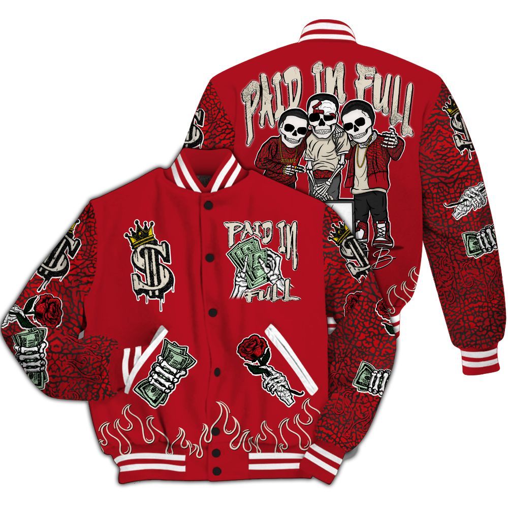 Varsity Jacket To Match Mid Red Cracked Leather 1s - Everybody Paid In All Over Print