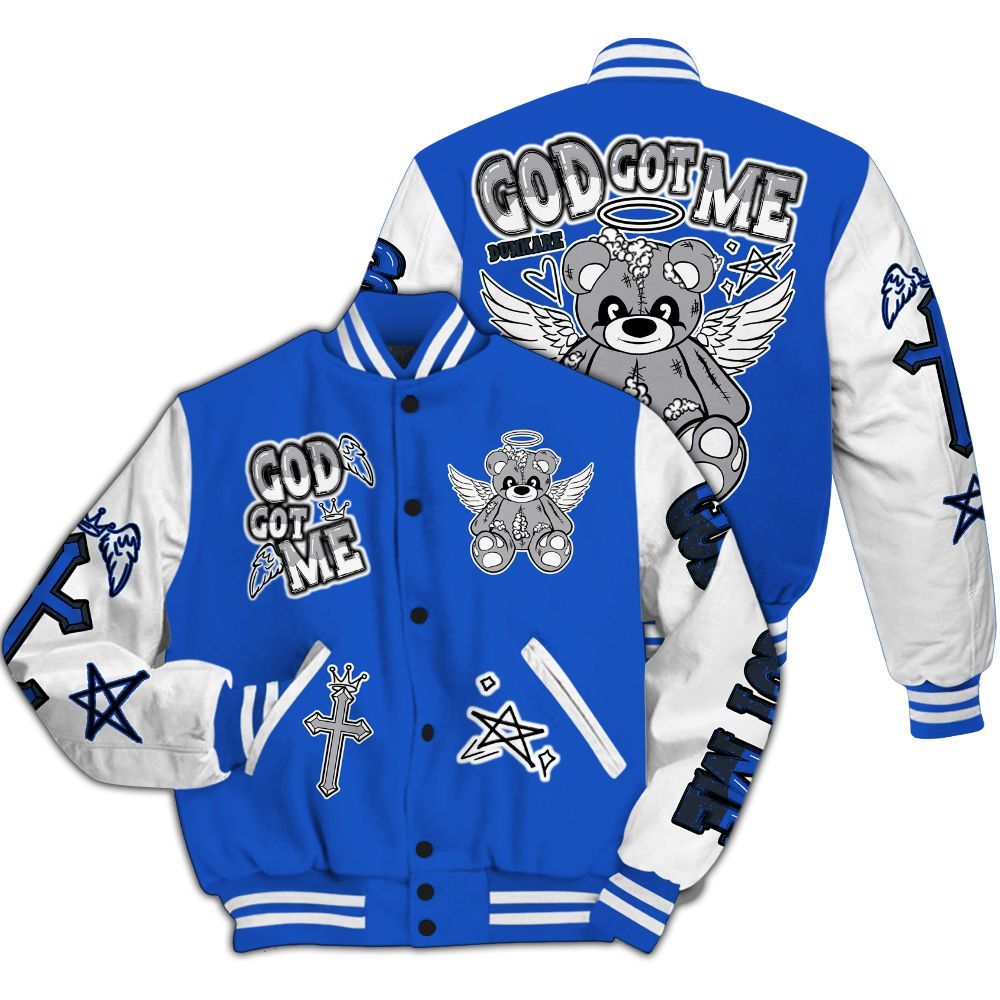 Varsity Jacket To Match Retro Stealth 5s - Gods Guides Me Bear All Over Print