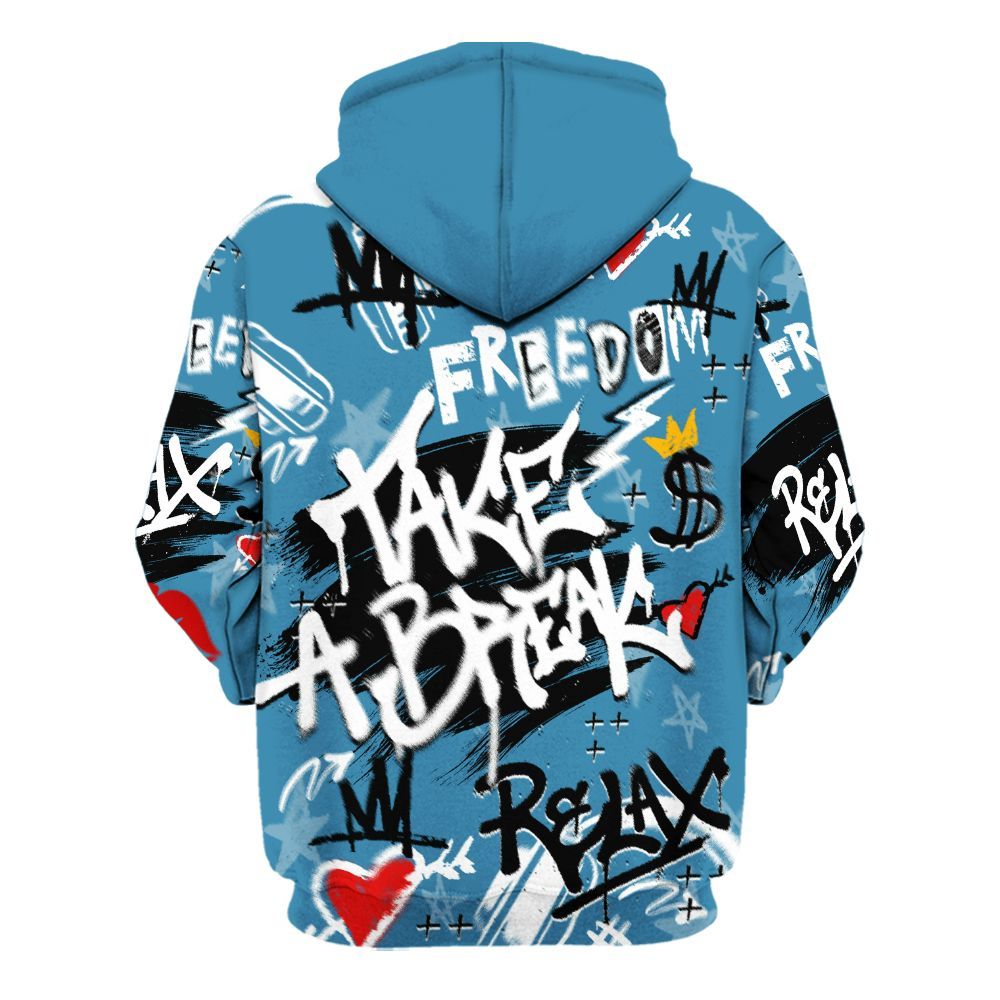 Hoodie To Match High OG UNC Reimagined 1s - Take Break Freedom Graffiti Streetwear All Over Print