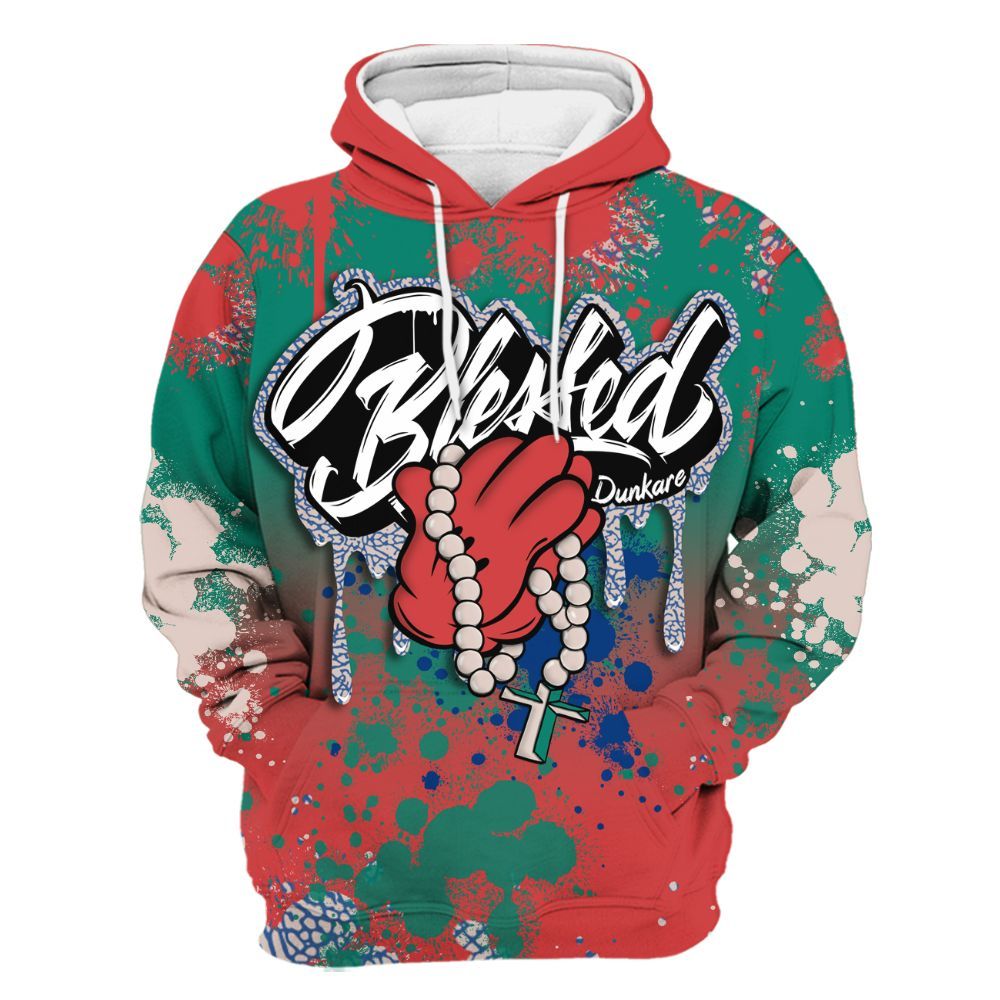 Hoodie To Match Retro Chalk & Track Red 3s - God Blessed Ink Drip All Over Print
