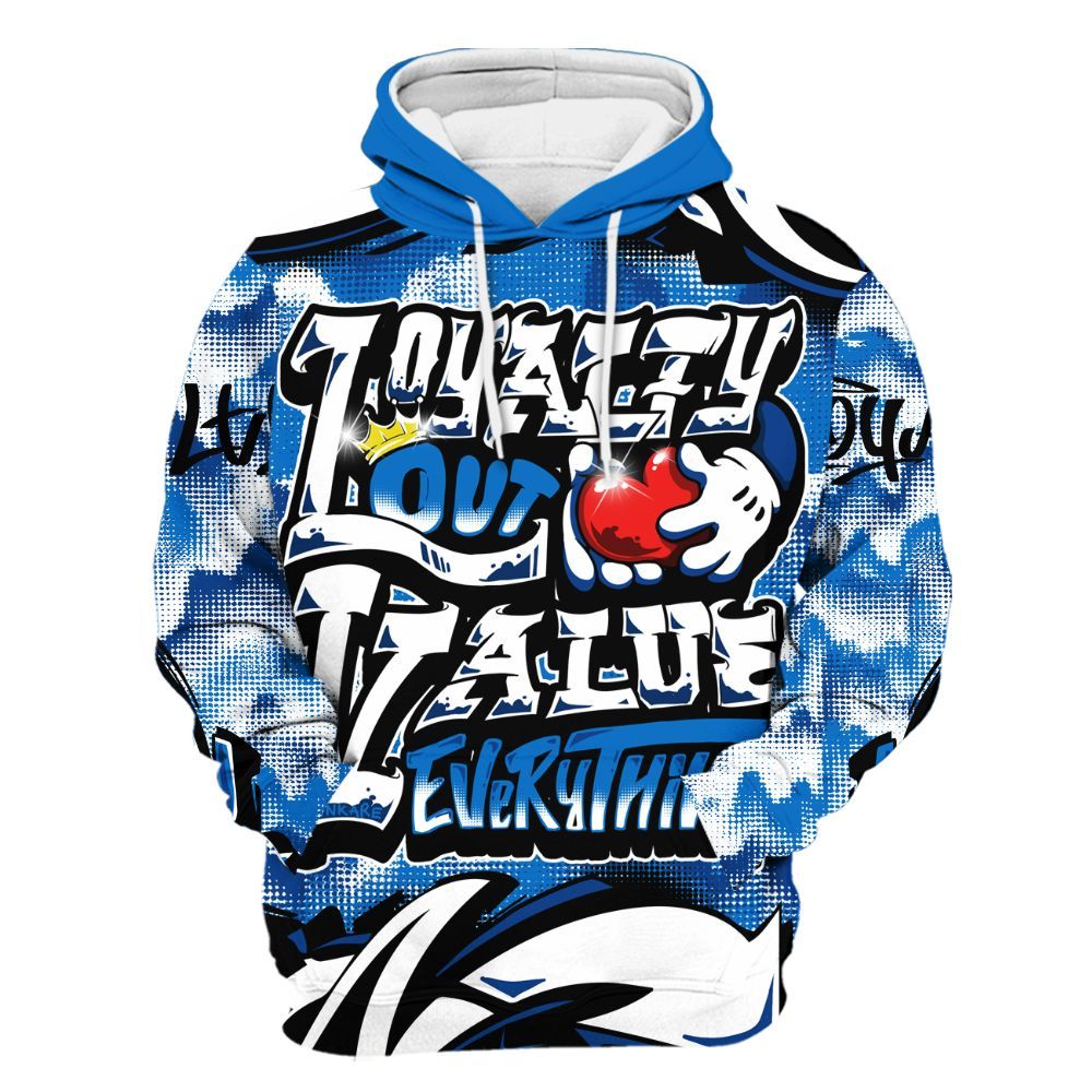 Hoodie To Match Blueberry 12s - Loyalty Out Value Graffiti All Over Print