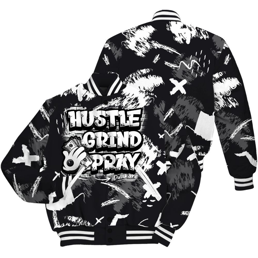 Varsity Jacket To Match White Thunder 4s - Hustle Grind Pray Retro All Over Print