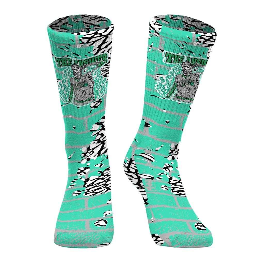 Sock To Match Black Green Glow 3s - Allen Answer Skeleton Brick