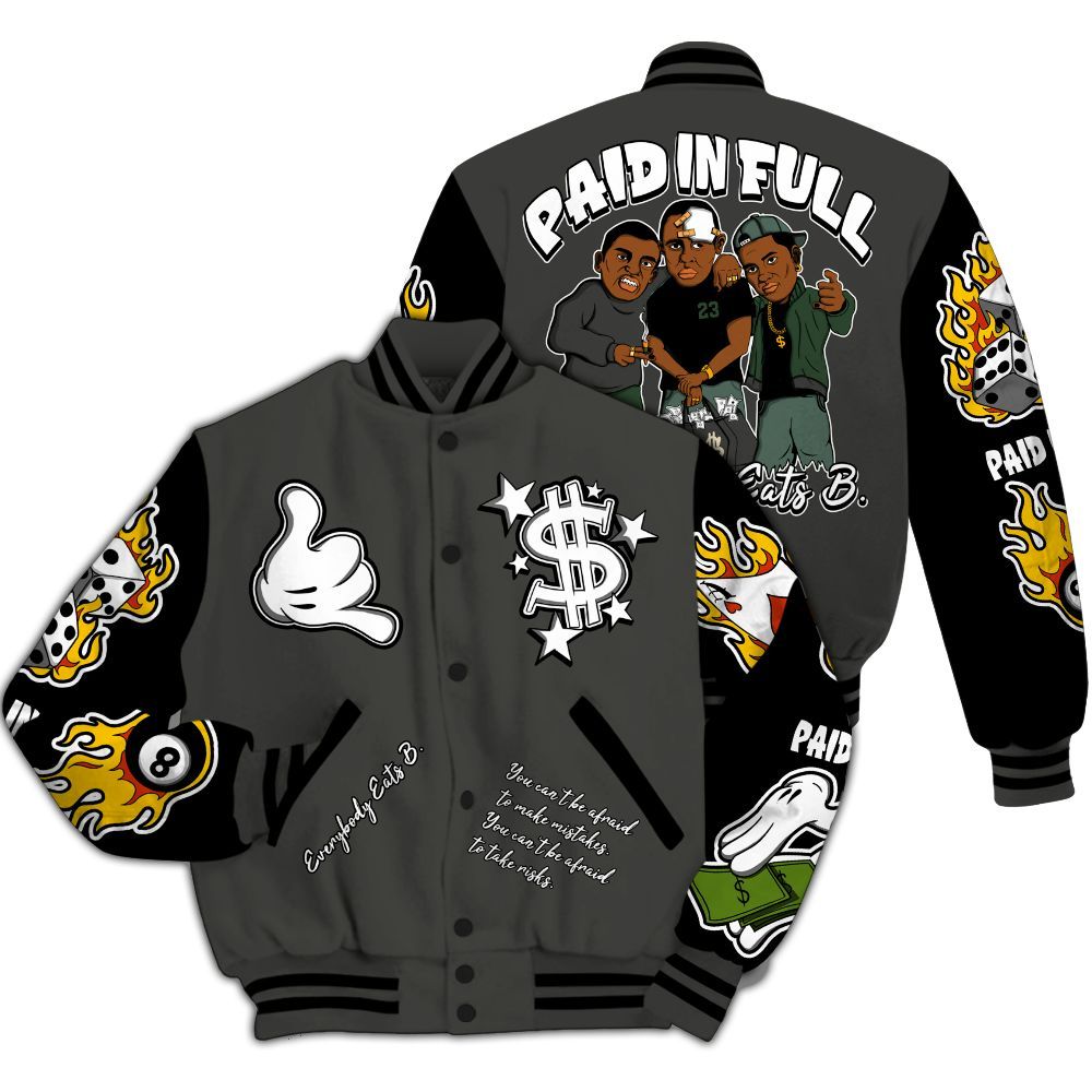 Varsity Jacket To Match Dunk Low Skateboards Black - Everybody Paid In Full Graphic All Over Print