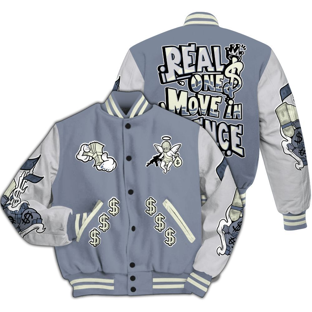 Varsity Jacket To Match Retro High OG Cool Grey 1s - Ones Move In Silence Graphic All Over Print